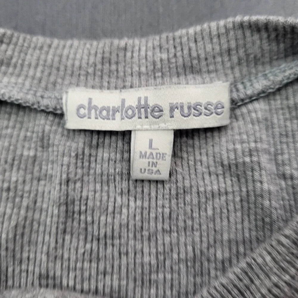 Charlotte‎ Russe Gray Ribbed Graphic T-Shirt Dress Skulls Roses Cage Neck Large